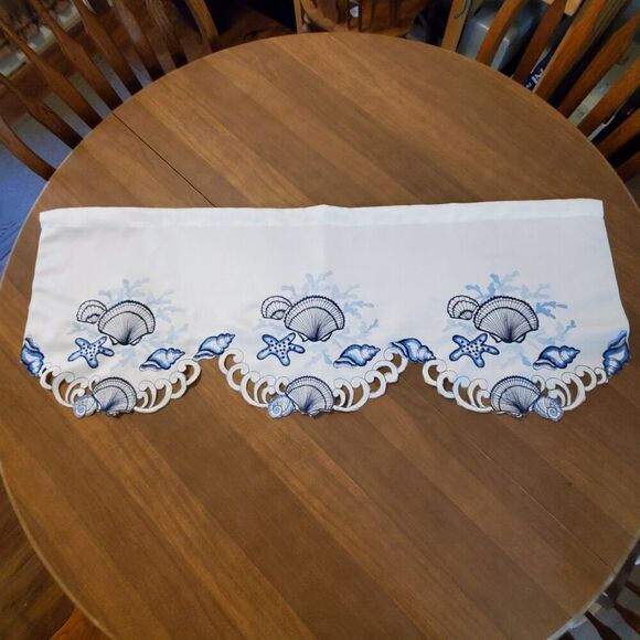 Collections ETC Window Valances Coastal Seashell Applique Embroidered Cut-Work - Picture 3 of 9